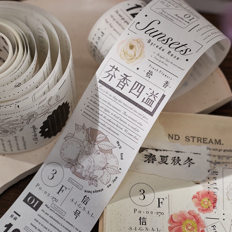 Băng keo washi tape vintage đen trắng 5x35cm - 3 mẫu