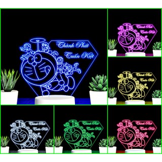 Đèn 3D 7 màu Hình ĐÔRAEMON khắc tên - Qùa tặng,đèn phòng ngủ, thiết kế cắt khắc theo yêu cầu