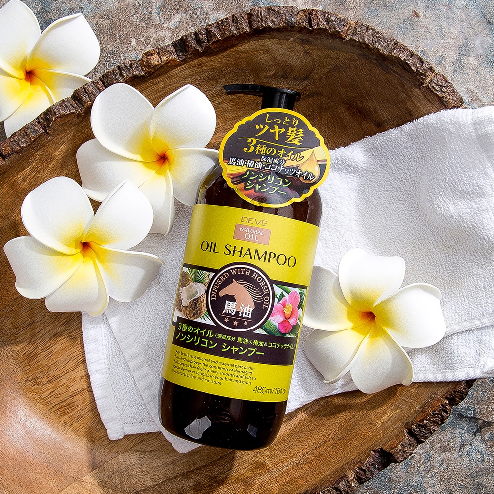 Dầu gội thiên nhiên Kumano Deve Oil Shampoo  chiết xuất dầu ngựa dầu dừa và hoa trà 480ml