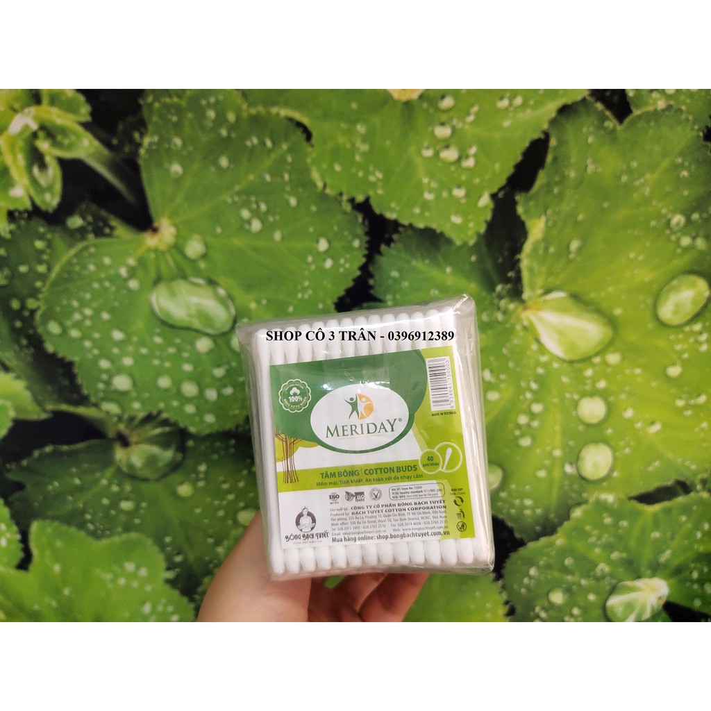 Tăm Bông Người Lớn Meriday gói 42 que/ gói - Tăm bông đầu lớn Bông Bạch Tuyết COTTON BUDS mẫu mới