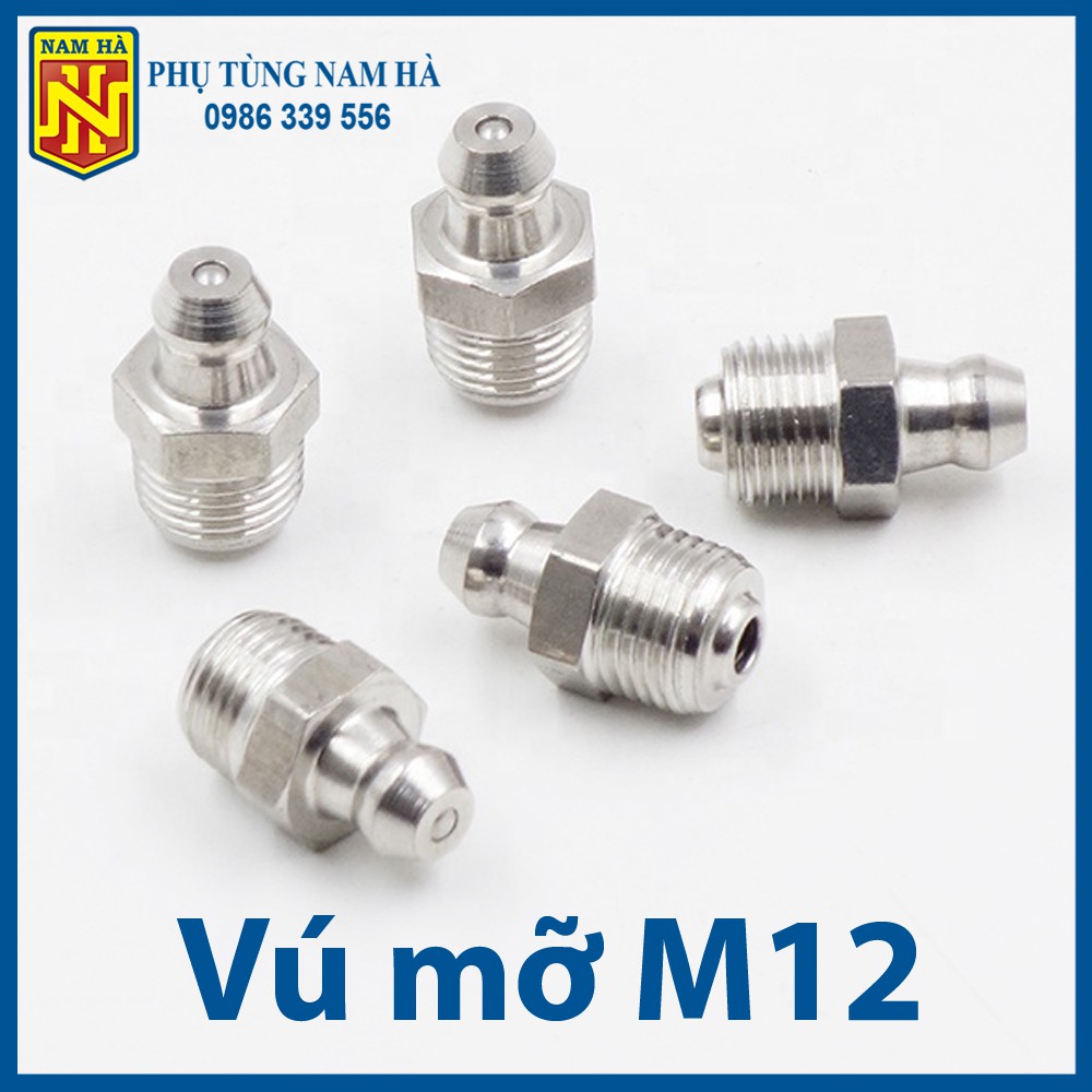 Vú bơm mỡ bò M12 các loại, Vú bơm mỡ bò M12 cong 90,  Vú bơm mỡ bò M12 cong 45, Vú bơm mỡ bò M12 thẳng