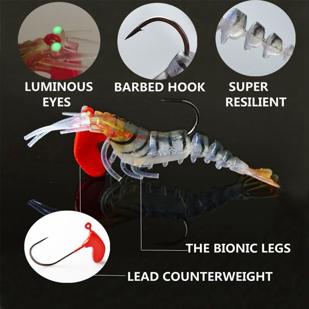 Mồi câu cá giả hình con tôm bằng silicon mềm màu sắc dạ quang sáng tạo