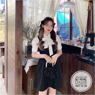 Bigsize Đầm đen phối nơ trắng D508