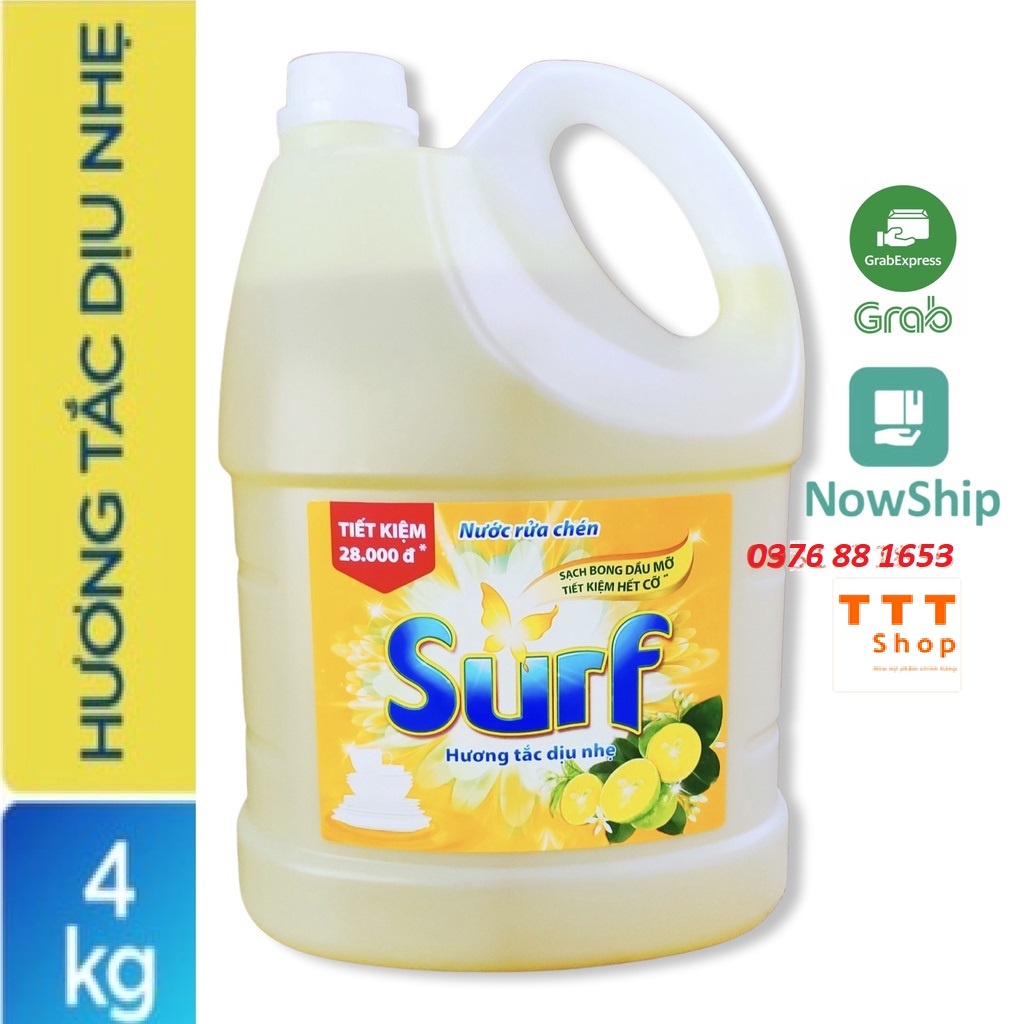 [Hoả Tốc] SURF Nước Rửa Chén hương Tắc 4kg/3.8kg/3.6lt