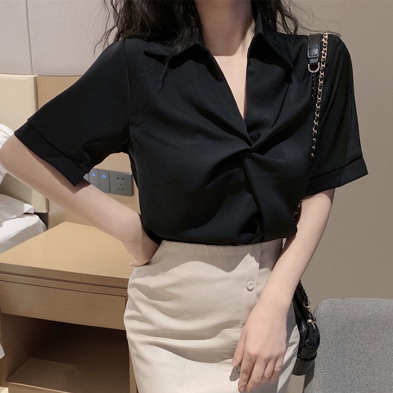 Áo Sơ Mi Trắng Tay Ngắn Cổ Chữ V Dáng Rộng Phong Cách Hàn Quốc Thời Trang Mùa Hè 2022