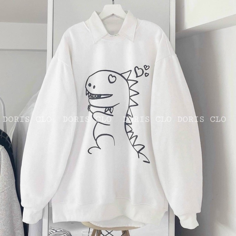 áo sweater cổ tròn in khủng long from dưới 65kg vải mềm mịn