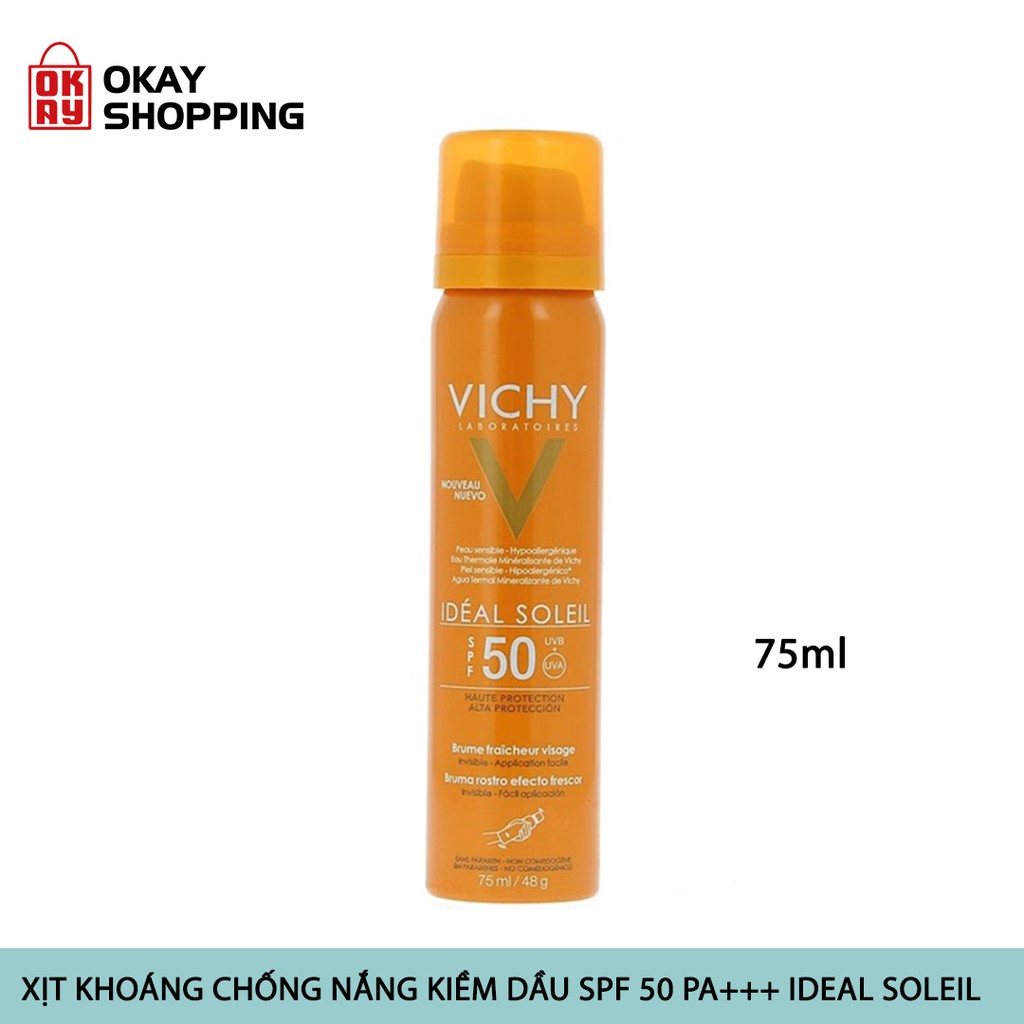Xịt khoáng chống nắng kiềm dầu spf 50 pa+++ ideal soleil face mist 75ml