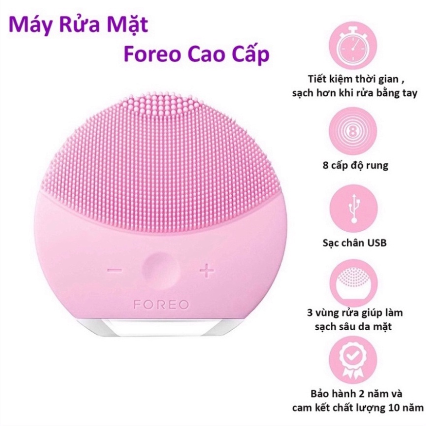 Máy Rửa Mặt Foreo Luna Mini 2 Cao Cấp Rung Sóng T-Sonic, Máy Rửa Mặt Massage Đầu Silicon