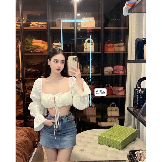 Áo thô crotop kèm mút dây buộc