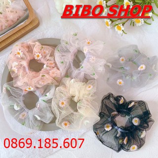 Dây Cột Tóc Nữ Vải Hoa Cúc Co Giãn Thời Trang Hàn Quốc, Dây Buộc Tóc Vải Hoa Cúc Hàn Quốc