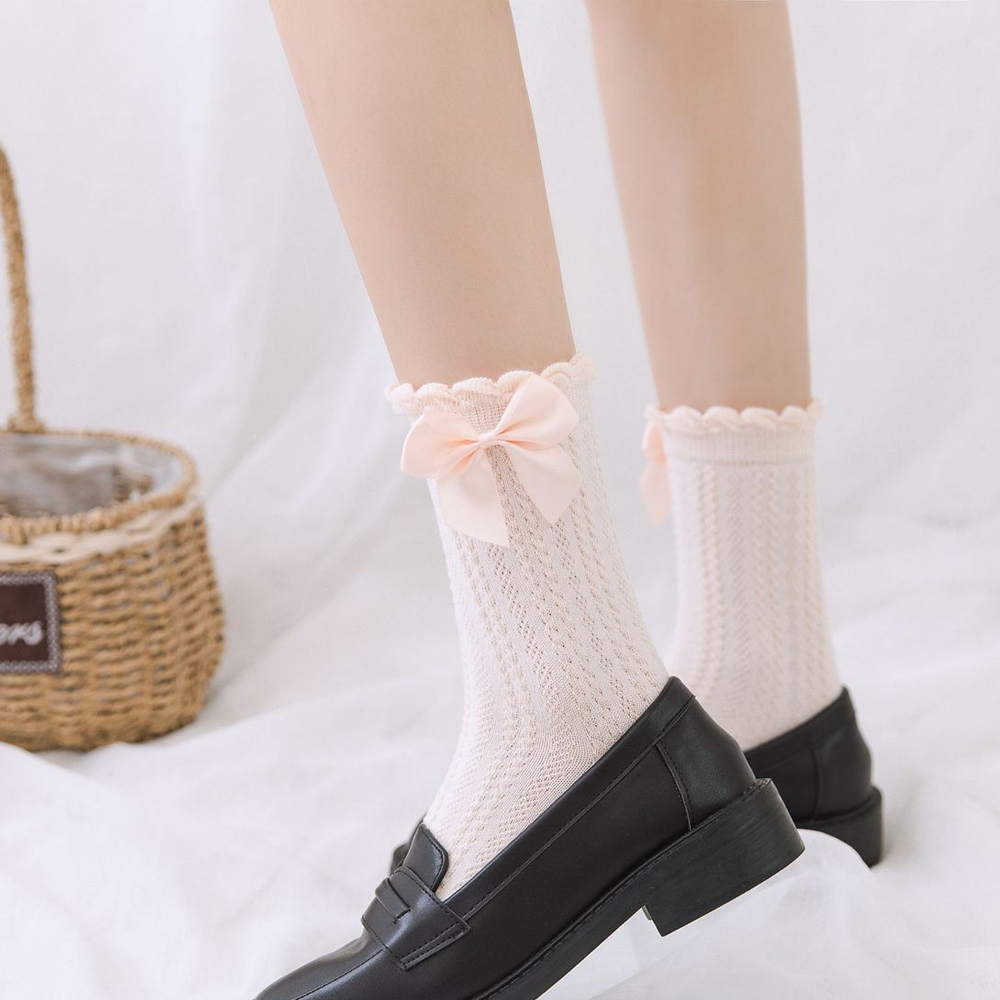 Tất cotton phối nơ đáng yêu dành cho nữ