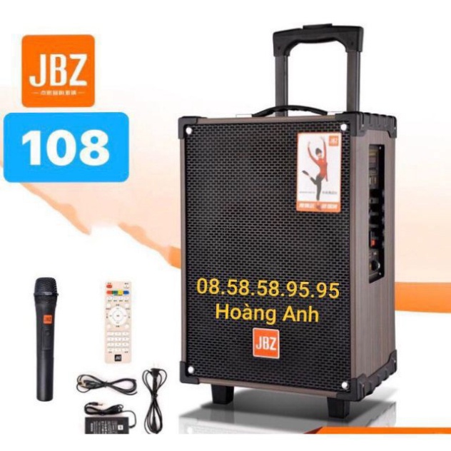 Loa kéo di động JBZ 108-Bass 2 tấcCS-250W+1Micro Không Dây+Remto+adapter sạc+dây tín hiệu tivi