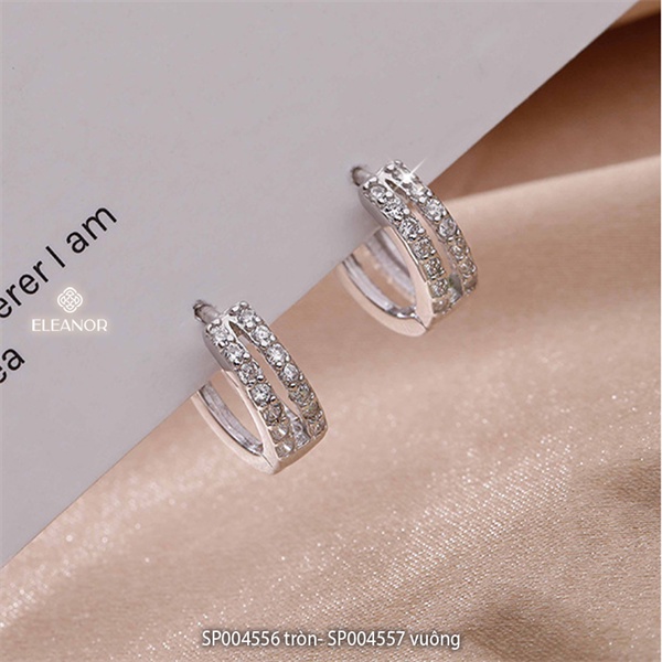 Bông tai nữ chuôi bạc 925 Eleanor Accessories đính đá hình vuông tròn phụ kiện trang sức 4556