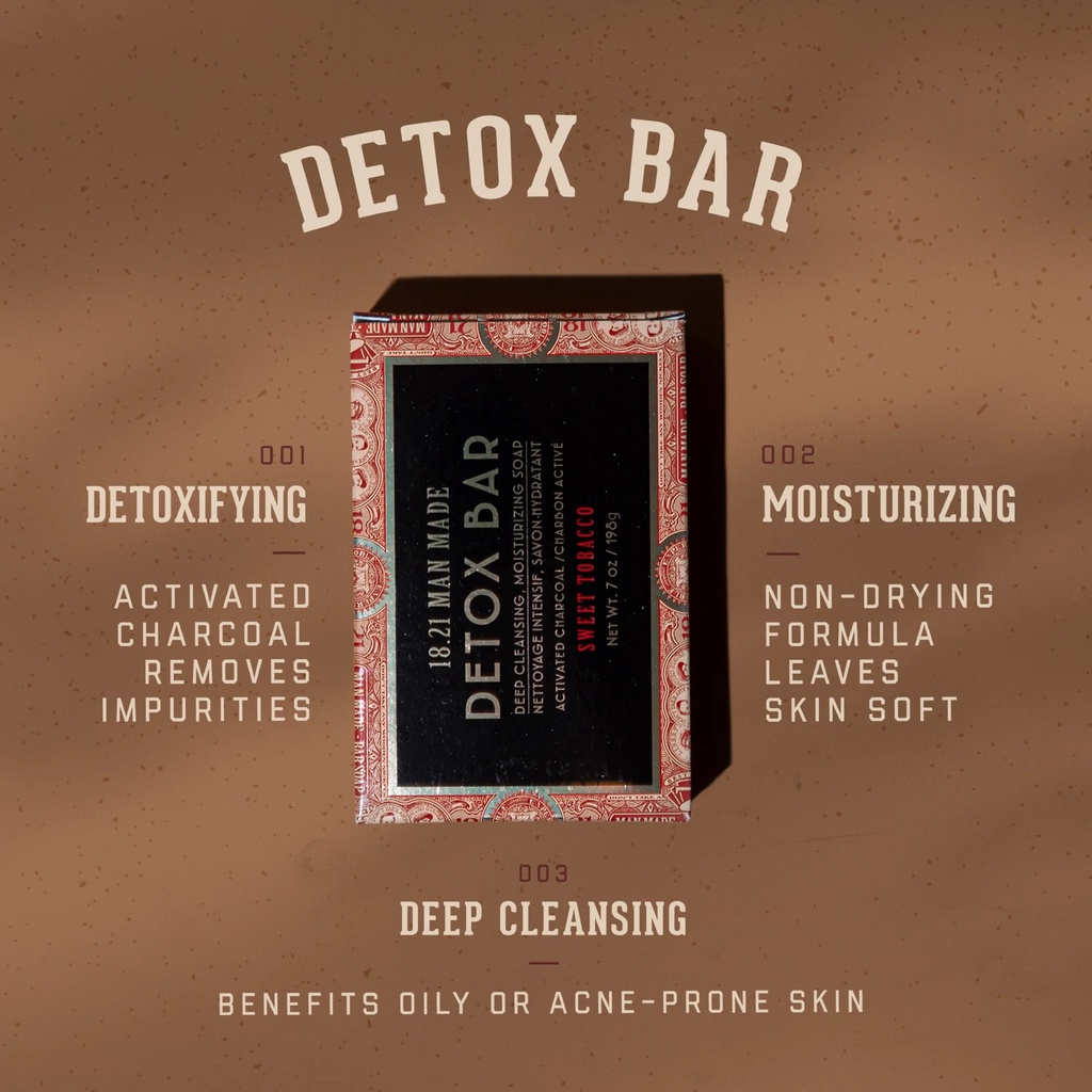 Xà Phòng Toàn Thân 18.21 Man Made Detox Bar ( Làm Sạch Sâu ) 198g - Hàng Chính Hãng