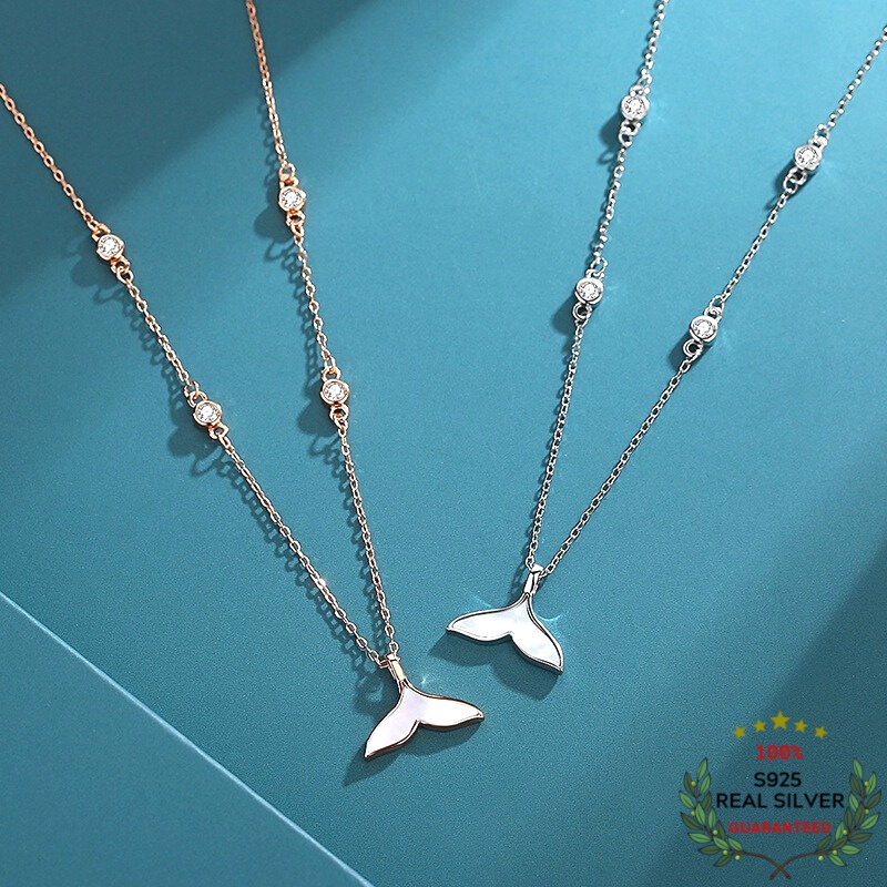 Dây Chuyền Bạc S925 Đuôi Nàng Tiên Cá Đính Đá Zircon Xinh Xắn | Vòng Cổ Nữ Trang Sức Bạc Thời Trang