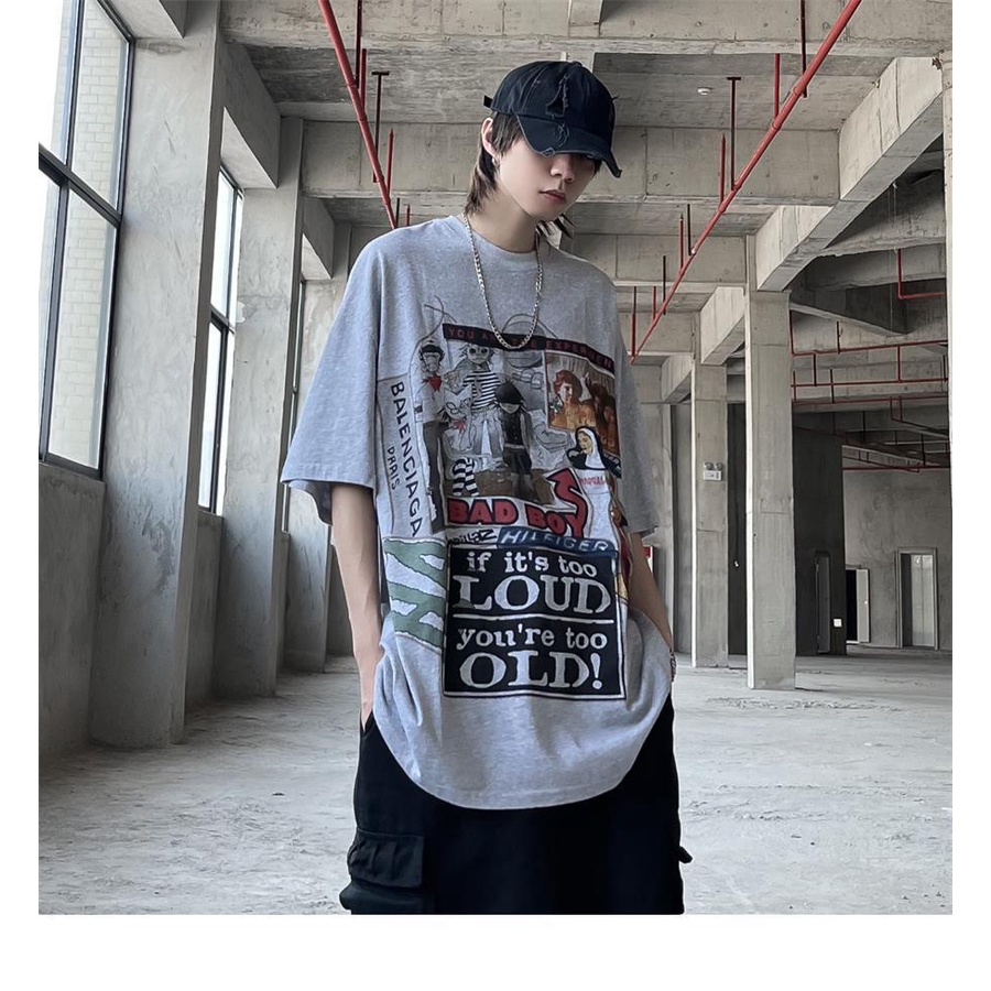 Áo thun ngắn tay rộng phong cách harajuku Nhật Bản cho nam