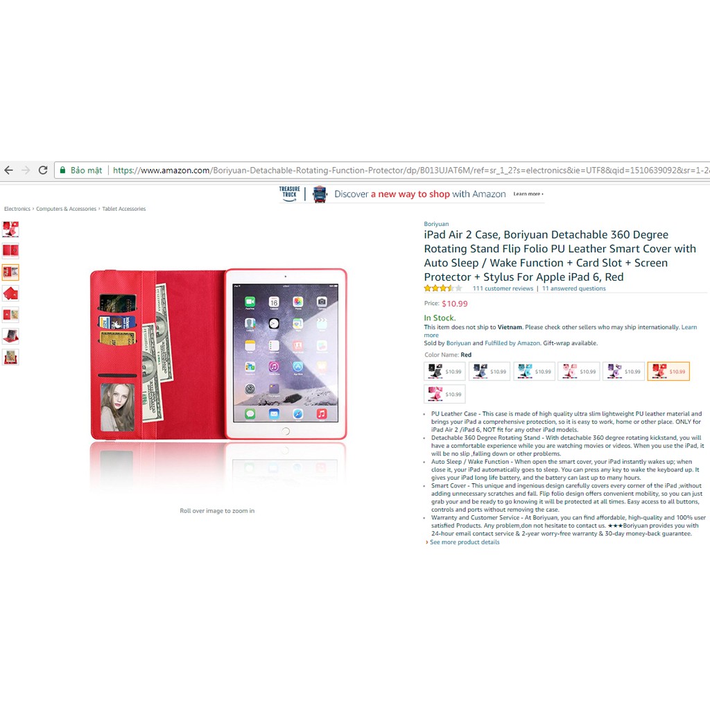 Bao da dành cho ipad air 2 có thể tháo rời - xoay 360 độ – màu đỏ [HÀNG NHẬP KHẨU] | BigBuy360 - bigbuy360.vn