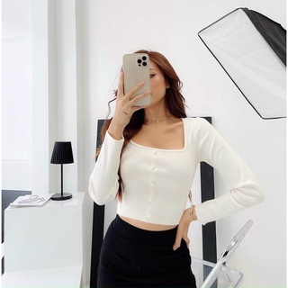 ÁO CROPTOP TAY DÀI NÚT NGỌC