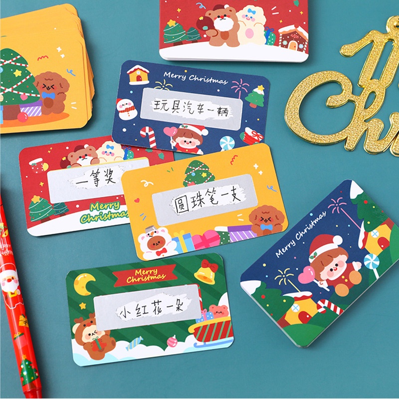 Set 20 tấm thẻ cào viết tay làm phần thưởng cho học sinh họa tiết giáng sinh dễ thương