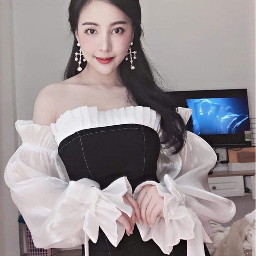 Đầm trễ vai dự tiệc tay phối lưới bóng kính siêu hot | BigBuy360 - bigbuy360.vn