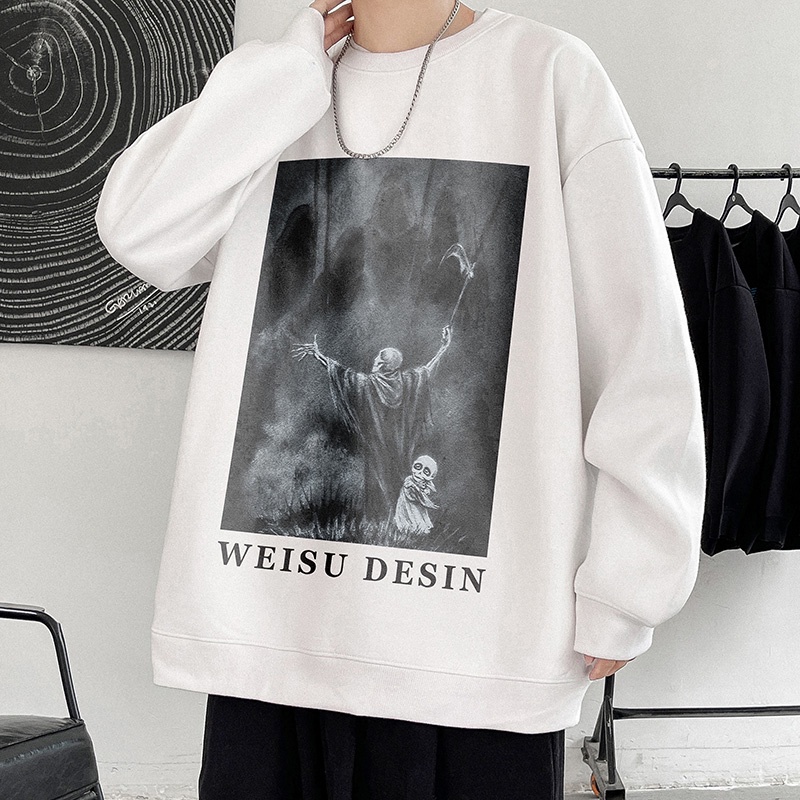 Áo sweater cổ tròn tay dài in họa tiết phong cách hip hop thời trang cho nam size M-5XL