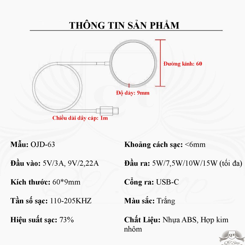 Sạc Không Dây Magsafe Hỗ Trợ Sạc Nhanh cho IP 8 trở lên và các dòng máy hỗ trợ QT