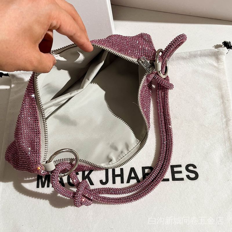 Túi Kẹp Nách Đính Đá Màu Hồng MACK JHARLES Niche Phong Cách Mới Phổ Biến Cho Nữ