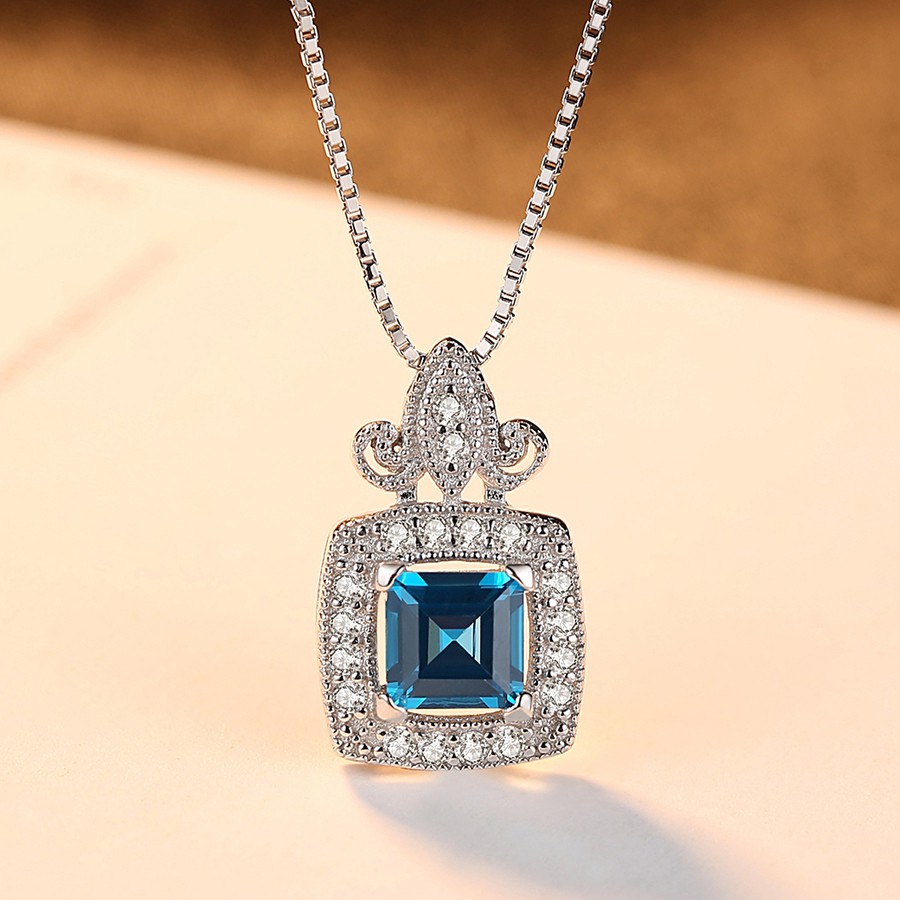 Dây chuyền Bạc Ý Cao Cấp Đính Đá Màu Xanh Dương Sang Trọng DB-2398-Bảo Ngọc Jewelry