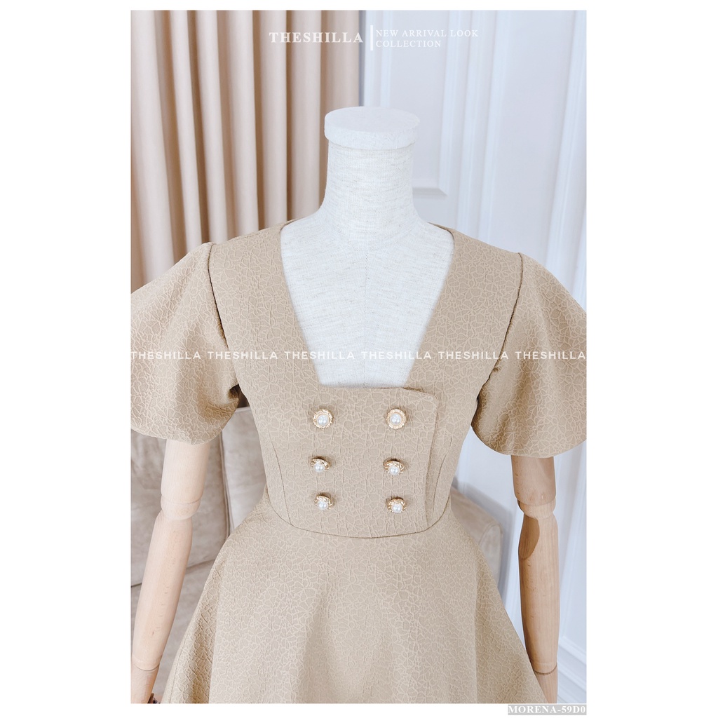 Váy thiết kế cao cấp màu em tay phồng đính nút cao cấp [ Có video + Ảnh thật ] The Shilla - Morena-59D0