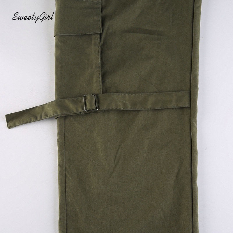 Quần Dài Ống Đứng Lưng Cao Màu Xanh Lá Cài Nút Thời Trang Đường Phố 2022 Cho Nữ