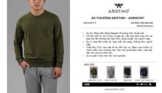 Áo thu đông dài tay Aristino AS001W7 bo gấu, bo tay khoẻ khoắn