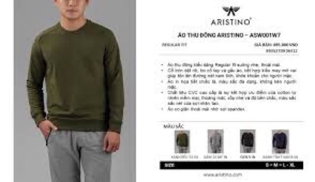 [SALE 40%] Áo thu đông dài tay Aristino AS001W7 bo gấu, bo tay khoẻ khoắn