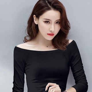 [Nhập WASIPN giảm 30K cho đơn 150K] áo thun trễ vai tay dài màu đen