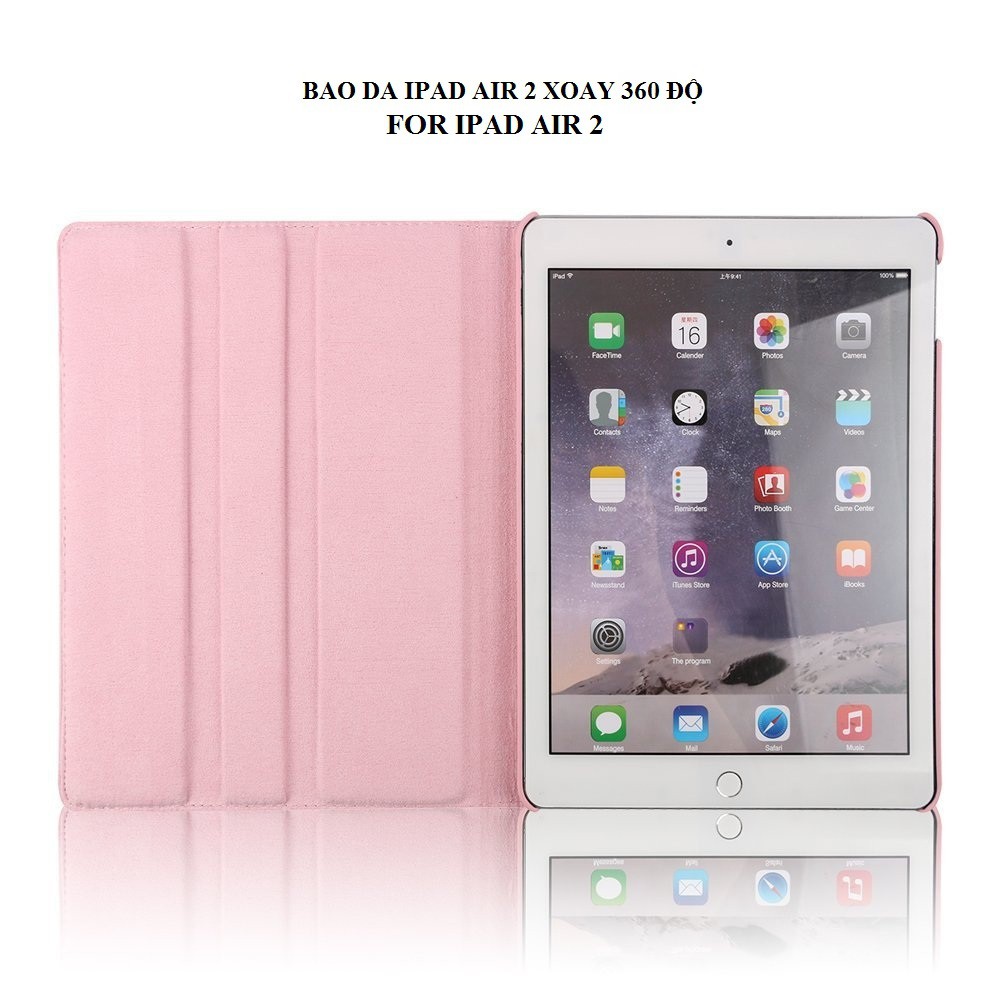 Bao da IPad Air 2 iPad 6 xoay 360 độ (HỒNG NHẠT) - Hàng nhập khẩu - TẶNG KÈM BÚT CẢM ỨNG