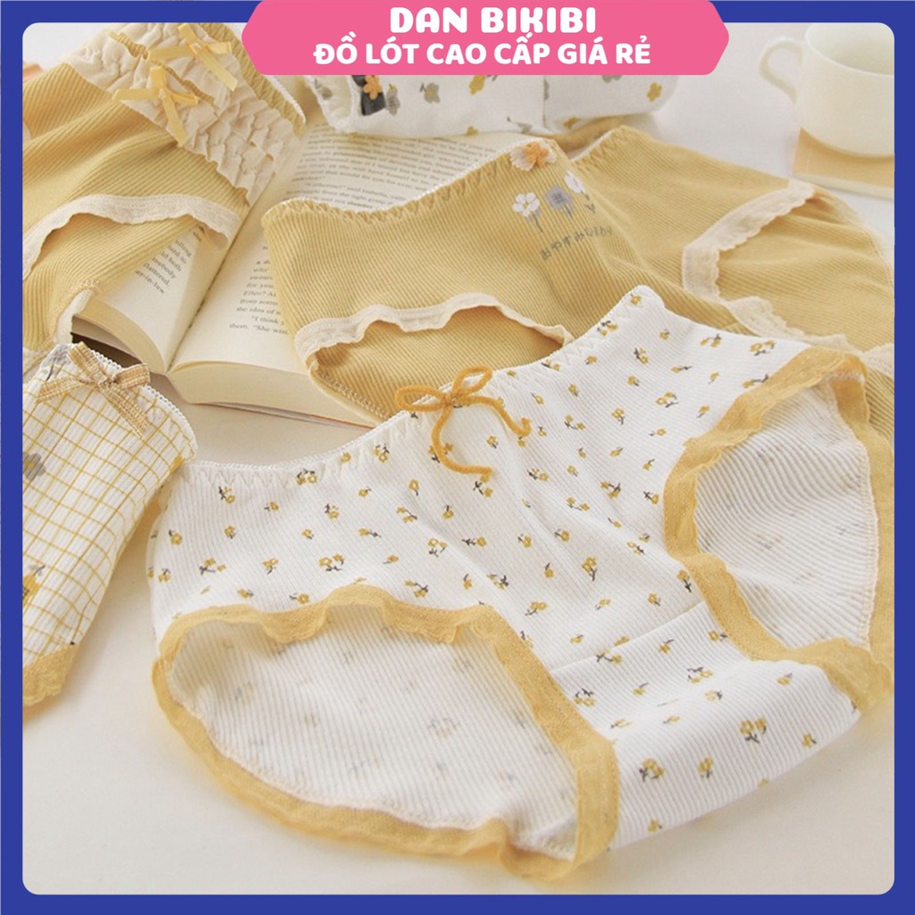 QUẦN LÓT NỮ ❤️FREESHIP❤️Quần lót cotton gân tăm cao cấp set tông vàng dễ thương mẫu 1315