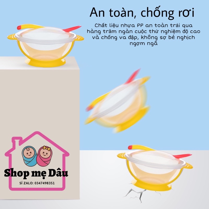 Bát Ăn Dặm Kèm Thìa Báo Nóng Cho Bé