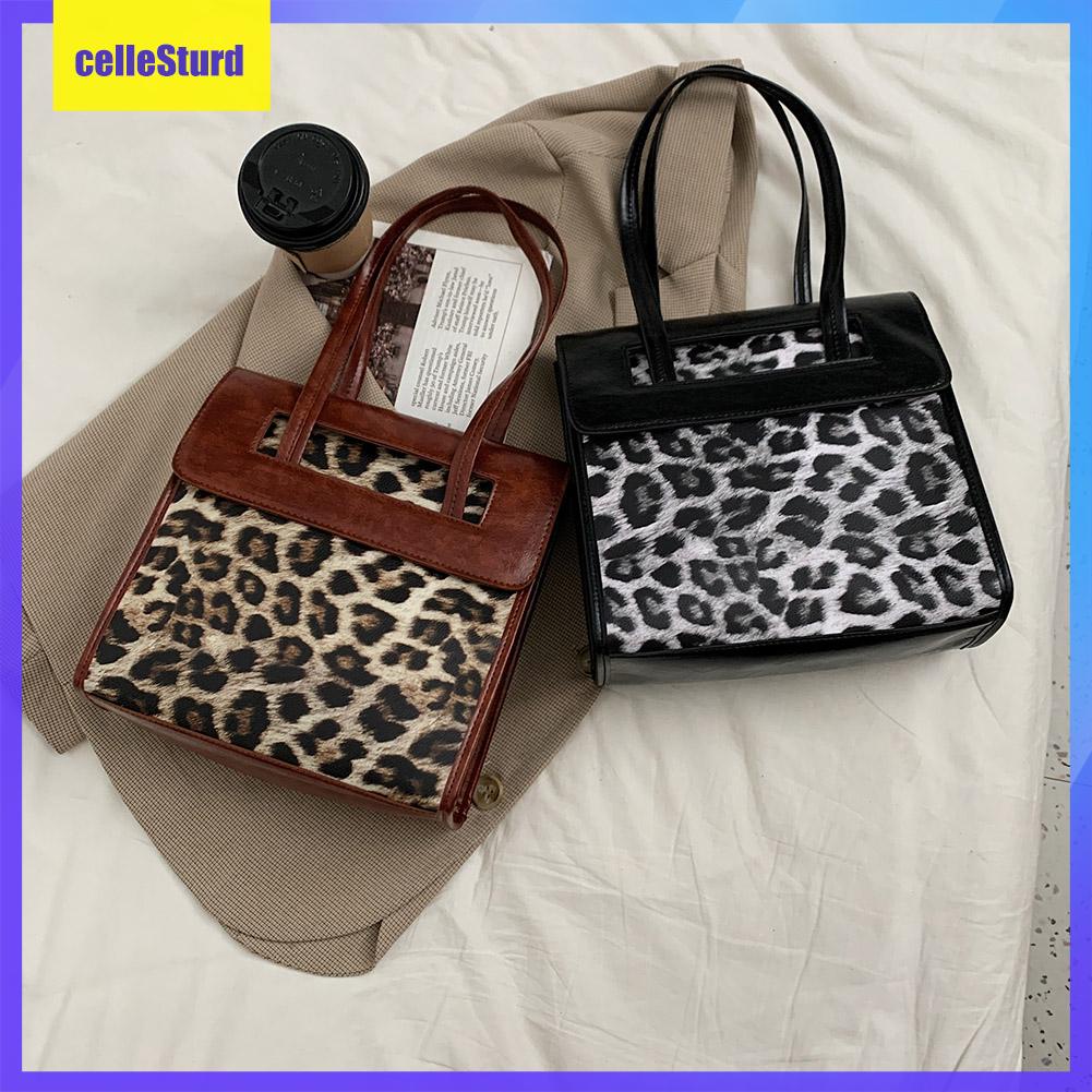(celleSturd) Retro PU Leather Shoulder Handbag Women Leopard Pattern Underarm Tote Bags