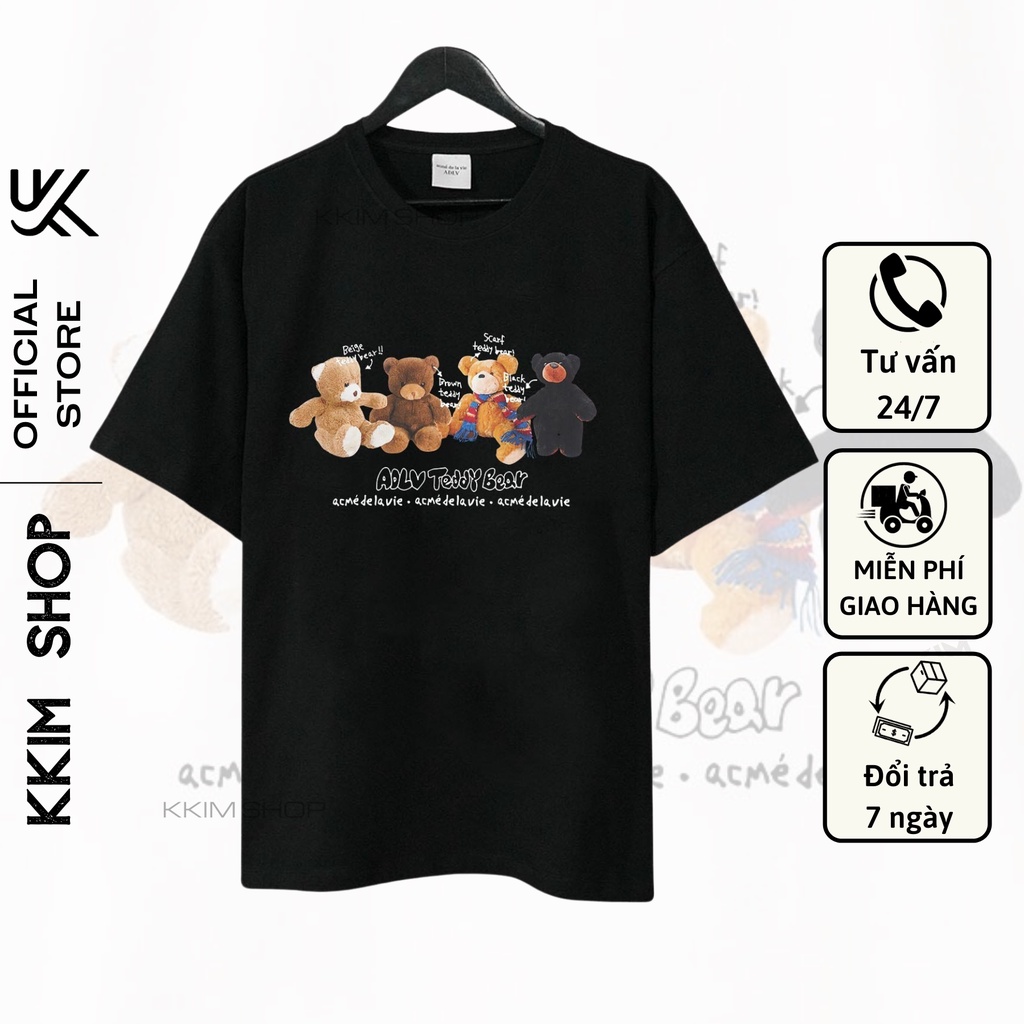 Áo Thun Tay Lỡ ADLV Teddy Bear, Form rộng oversize, áo phông unisex, chất liệu Cotton - KKIM Shop