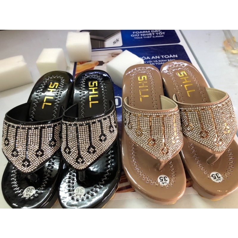 Dép kẹp  quai đính đá gót 7p