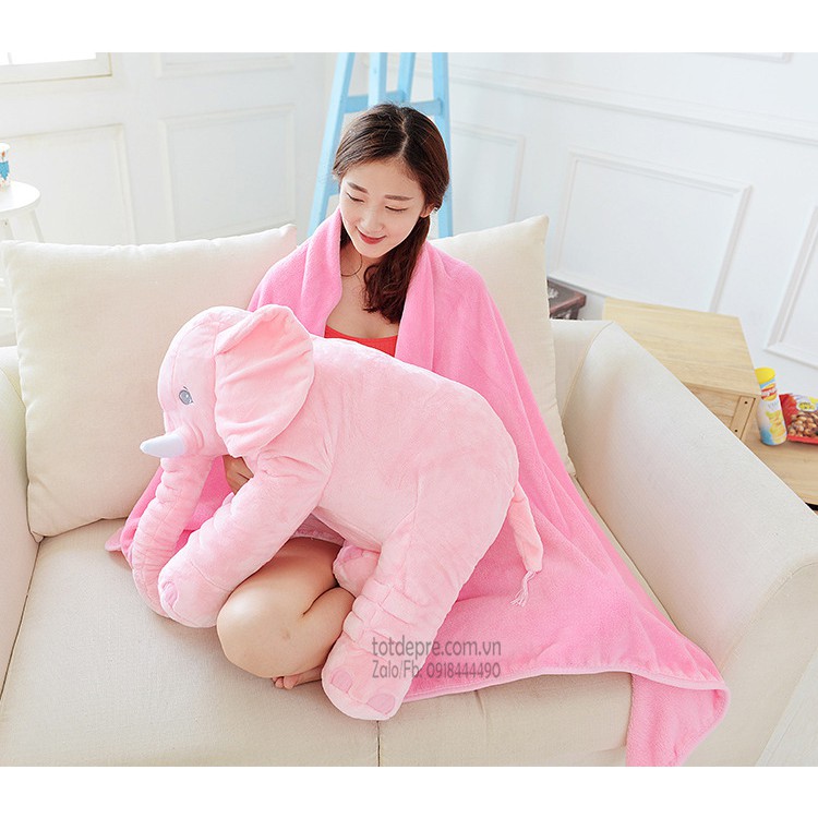 Voi hồng nhồi bông dáng ngồi cao cấp 55cm