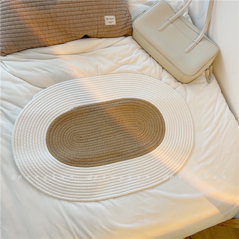 Thảm cotton dệt tay lót sàn chống trượt phong cách nhật bản