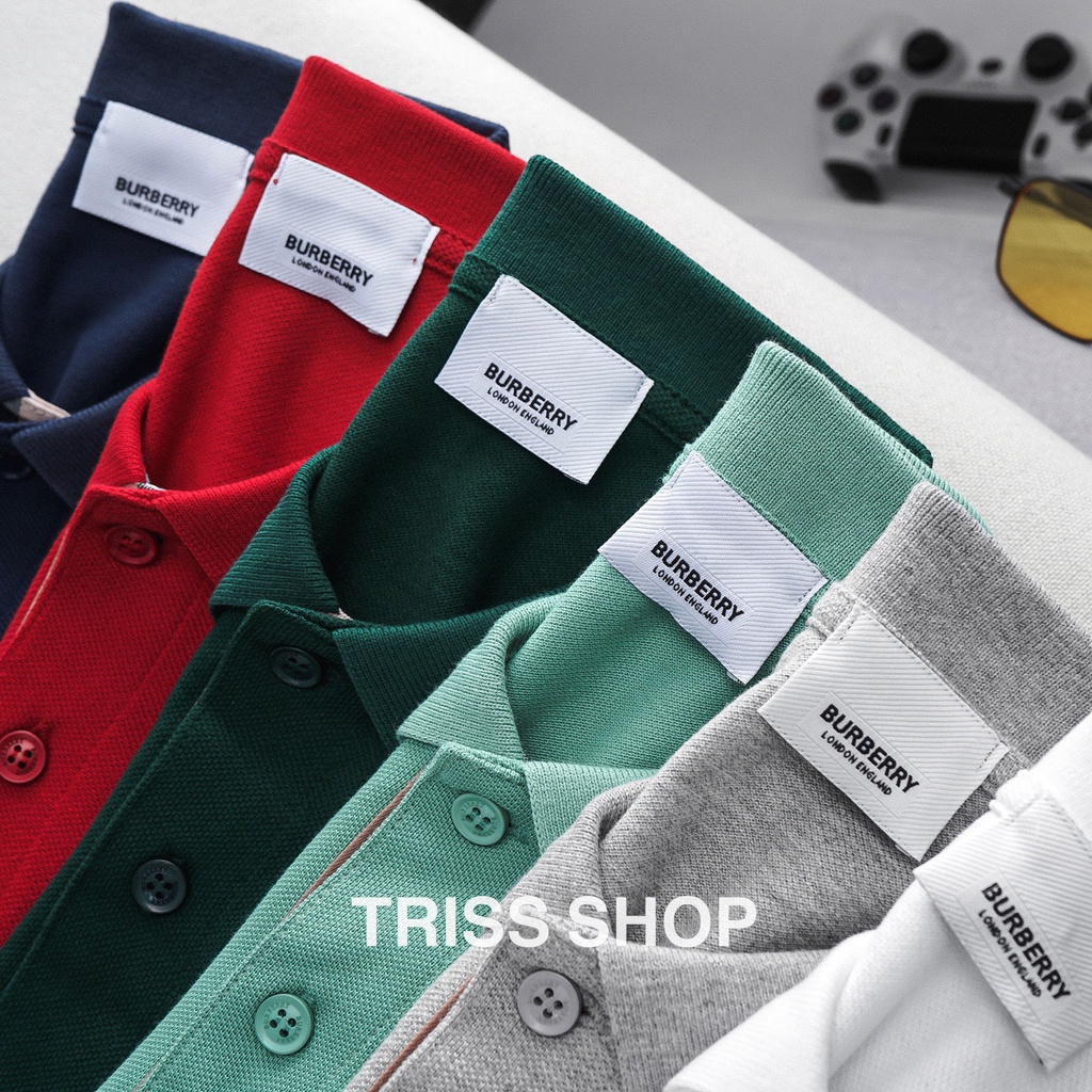 Áo polo nam ngắn tay Burberry logo thêu 3 vải cotton cá sấu thoáng mát