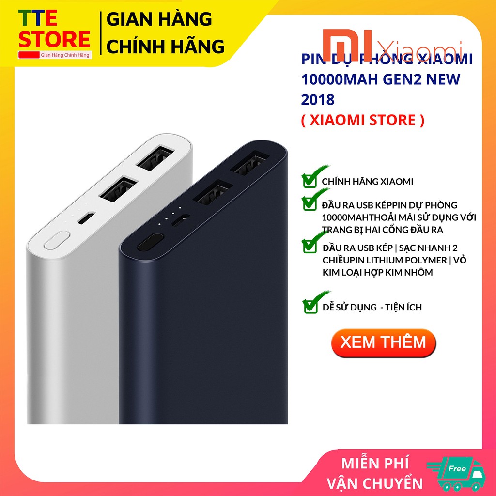 Pin Sạc Dự Phòng Xiaomi 10000mAh Gen 2 New (2018) - miviet.shop.vn TTE