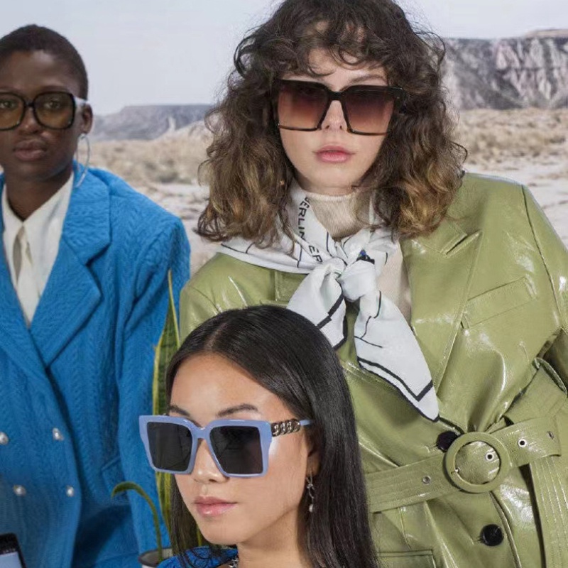 (YUZHU) Kính Mát Gọng Vuông Oversize Thời Trang Phương Tây Retro Hàn Quốc