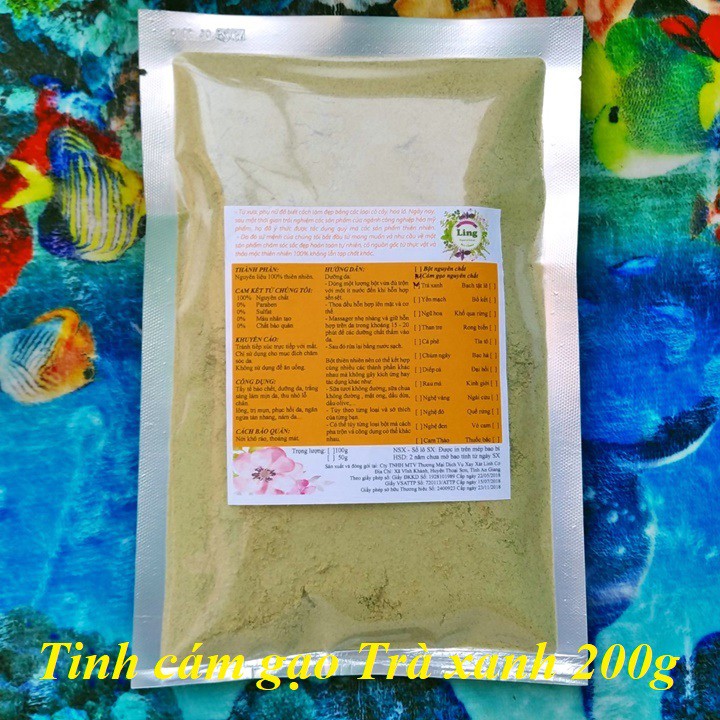Tinh Cám gạo Trà xanh 500g nguyên chất thiên nhiên 100% có giấy ĐKKD và VSATTP Ling