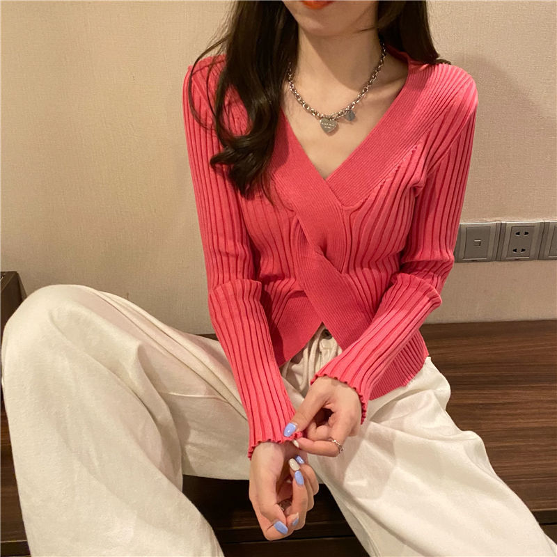 Áo Giữ Nhiệt Nữ New Knitted Top Women's White Sweater Slim Long Sleeve