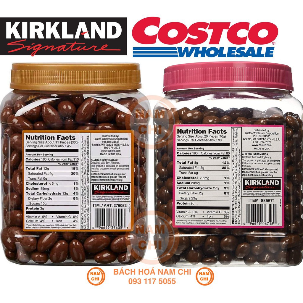 [HÀNG ĐẸP KHÔNG CHẢY] KẸO SOCOLA KIRKLAND SIGNATURE CHOCOLATE MILK ALMONDS RAISINS HẠNH NHÂN NHÂN NHO (CHUẨN USA)