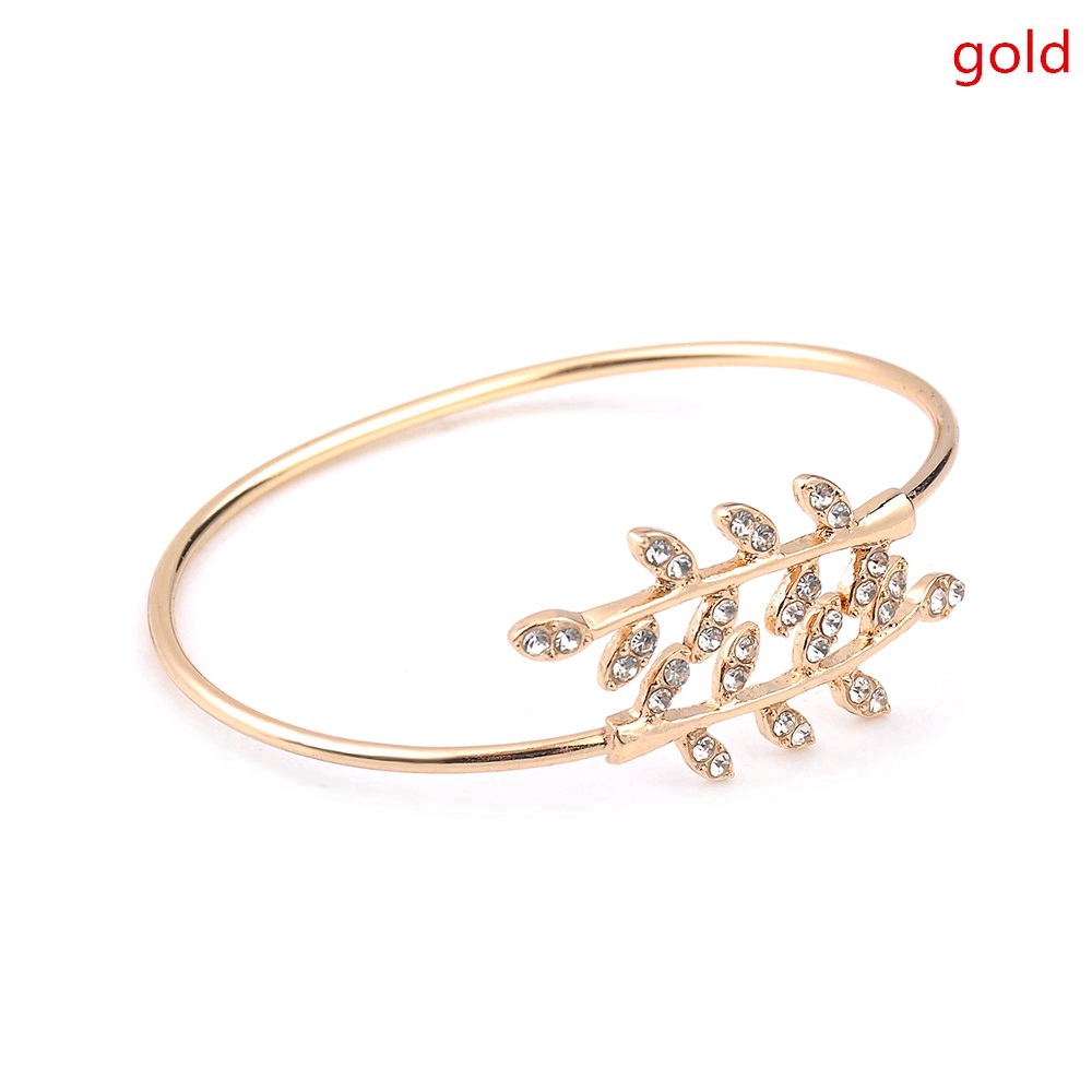 Vòng tay hở thiết kế hình chiếc lá đính đá thời trang xinh xắn