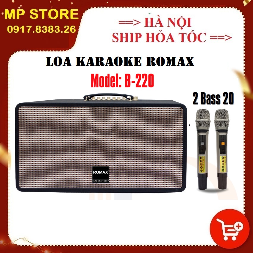 Loa karaoke xách thay Romax B-220 công suất 100W, Hàng chính hãng, bảo hành 12 tháng