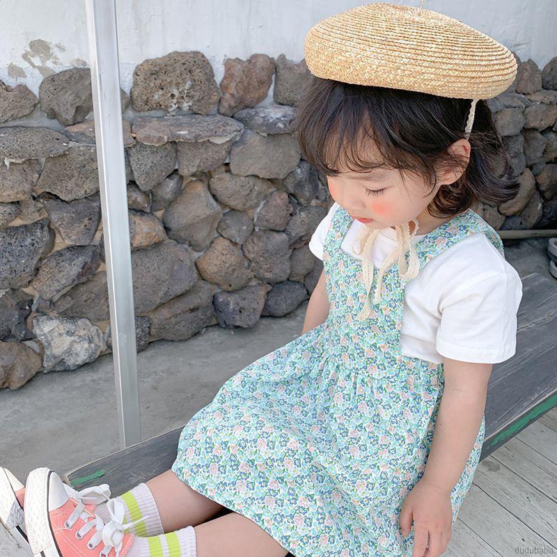 Đầm yếm 2 quai họa tiết hoa vải cotton cho bé 0-4 tuổi